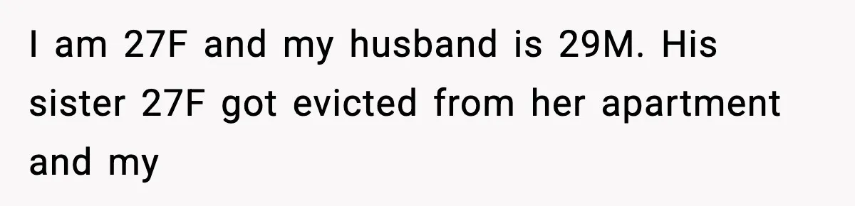 I am 27F and my husband is 29M. His sister 27F got evicted from her apartment and my