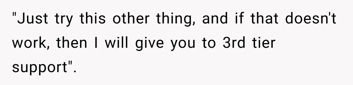 "Just try this other thing, and if that doesn't work, then I will give you to 3rd tier support".