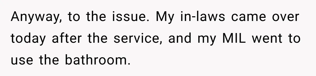 Anyway, to the issue. My in-laws came over today after the service, and my MIL went to use the bathroom.