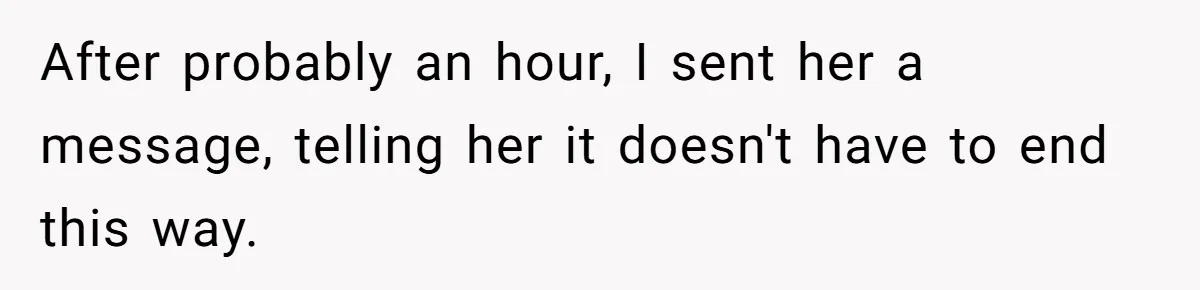 After probably an hour, I sent her a message, telling her it doesn't have to end this way.