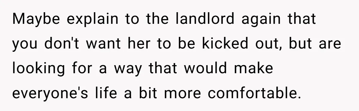 Doctor Files Noise Complaint Against New Mom Neighbor After Losing Sleep And Nearly Risking Her Career Maybe explain to the landlord again that you don't want her to be kicked out, but are looking for a way that would make everyone's life a bit more comfortable.