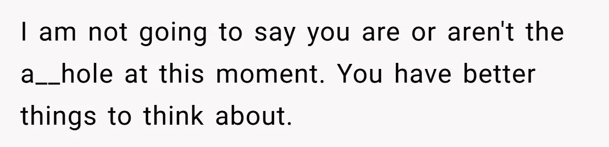 I am not going to say you are or aren't the a__hole at this moment. You have better things to think about.