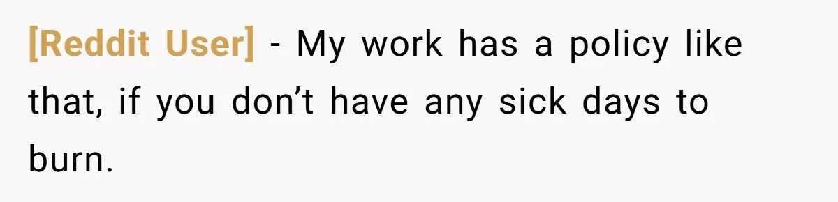 [Reddit User] − My work has a policy like that, if you don’t have any sick days to burn.