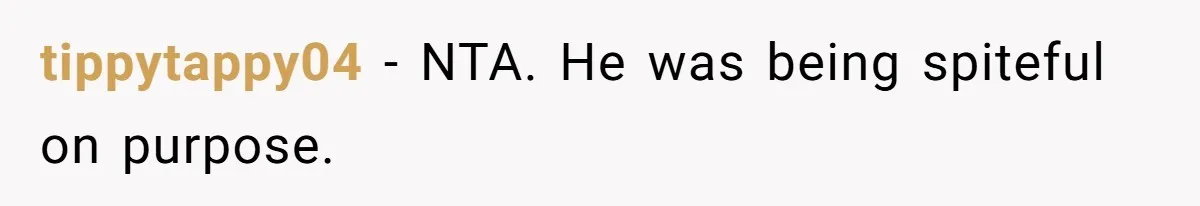 tippytappy04 − NTA. He was being spiteful on purpose.