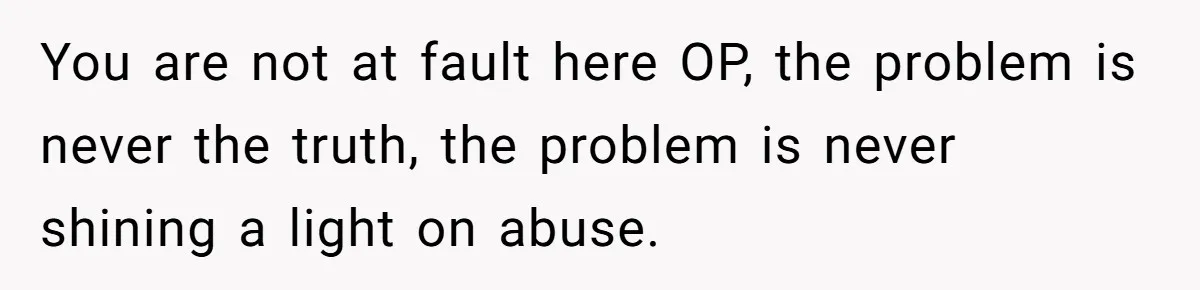 You are not at fault here OP, the problem is never the truth, the problem is never shining a light on abuse.