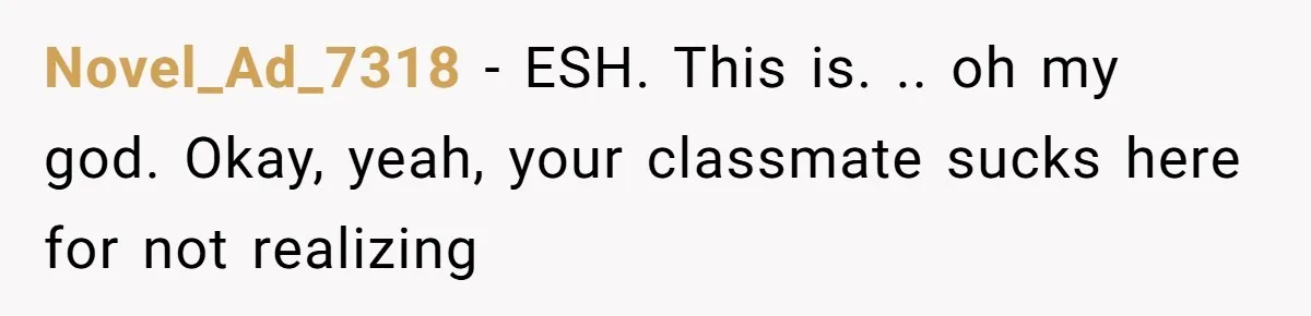 Novel_Ad_7318 − ESH. This is. .. oh my god. Okay, yeah, your classmate sucks here for not realizing