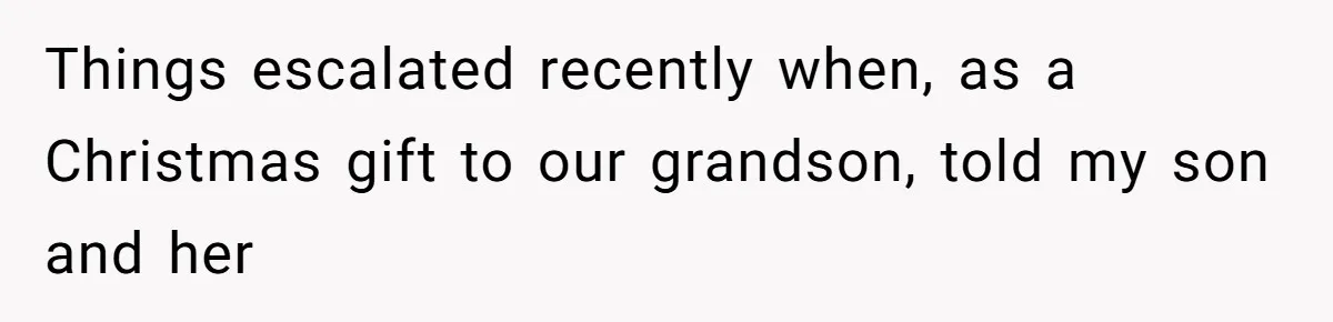 Things escalated recently when, as a Christmas gift to our grandson, told my son and her