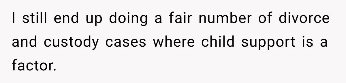 I still end up doing a fair number of divorce and custody cases where child support is a factor.
