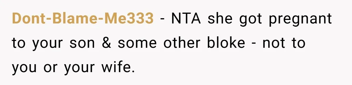 Dont-Blame-Me333 − NTA she got pregnant to your son & some other bloke - not to you or your wife.