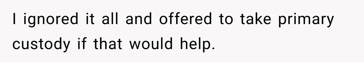 I ignored it all and offered to take primary custody if that would help.