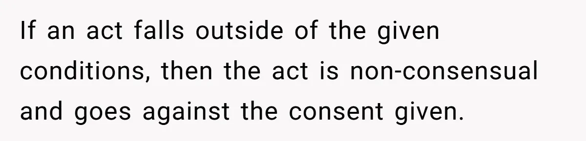 Man Walks Away After Discovering His Partner Planned The Pregnancy Without Consent If an act falls outside of the given conditions, then the act is non-consensual and goes against the consent given.