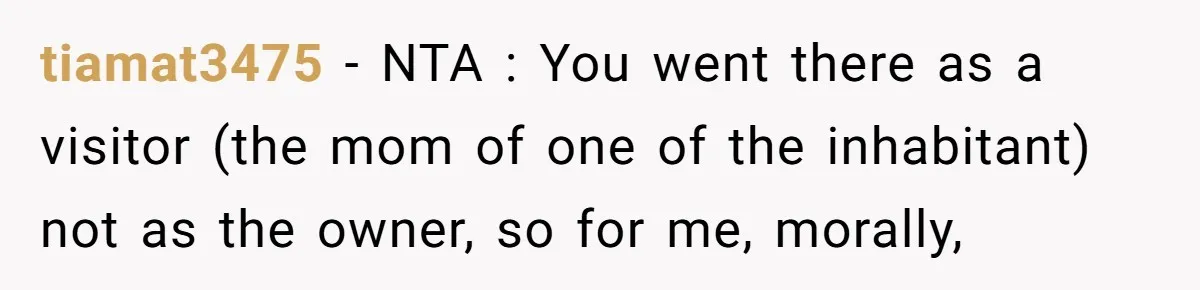 tiamat3475 − NTA : You went there as a visitor (the mom of one of the inhabitant) not as the owner, so for me, morally,