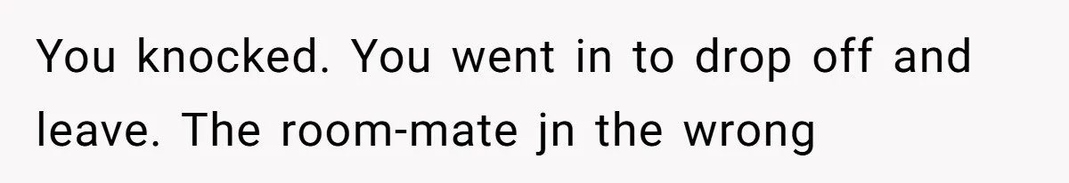You knocked. You went in to drop off and leave. The room-mate jn the wrong