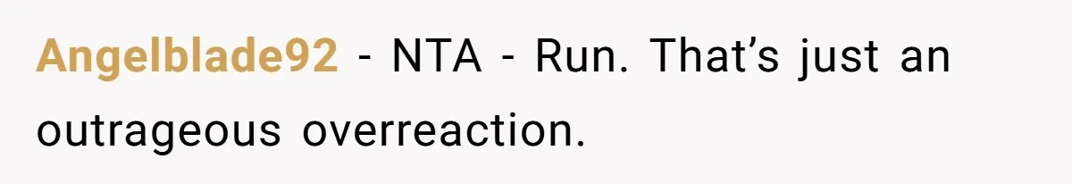 Angelblade92 − NTA - Run. That’s just an outrageous overreaction.