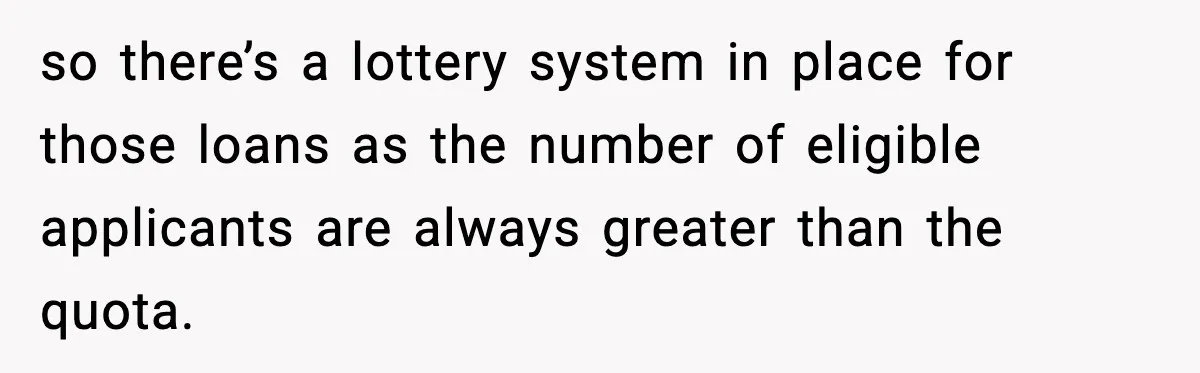 so there’s a lottery system in place for those loans as the number of eligible applicants are always greater than the quota.