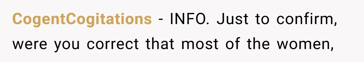 CogentCogitations − INFO. Just to confirm, were you correct that most of the women,