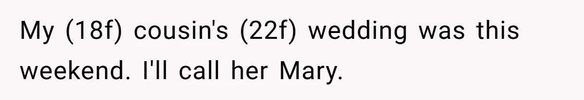 My (18f) cousin's (22f) wedding was this weekend. I'll call her Mary.