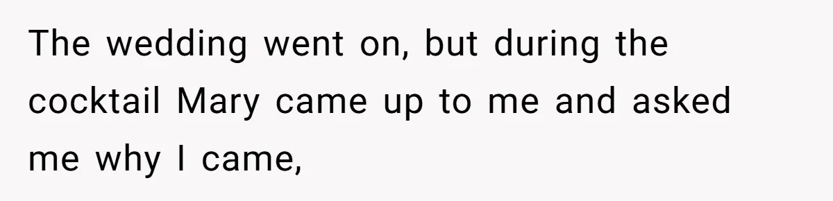 The wedding went on, but during the cocktail Mary came up to me and asked me why I came,