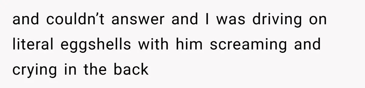 and couldn’t answer and I was driving on literal eggshells with him screaming and crying in the back