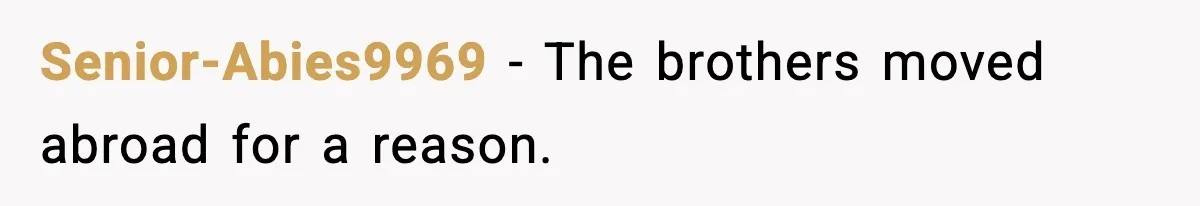 Senior-Abies9969 - The brothers moved abroad for a reason.