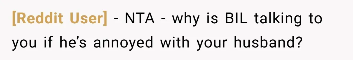 [Reddit User] − NTA - why is BIL talking to you if he’s annoyed with your husband?
