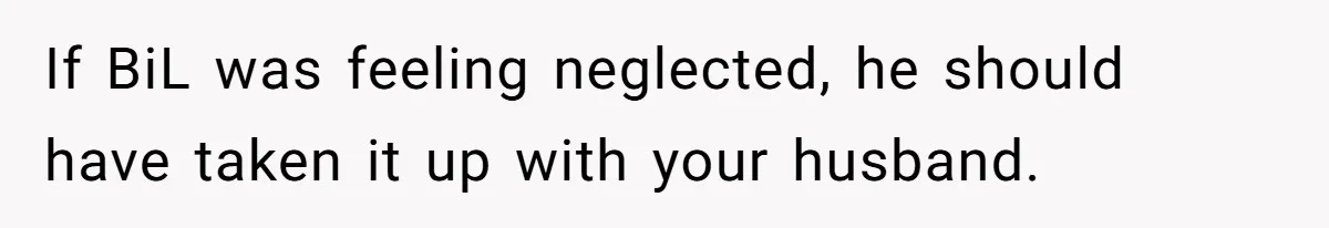 If BiL was feeling neglected, he should have taken it up with your husband.