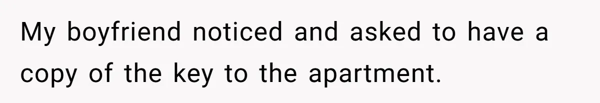 My boyfriend noticed and asked to have a copy of the key to the apartment.