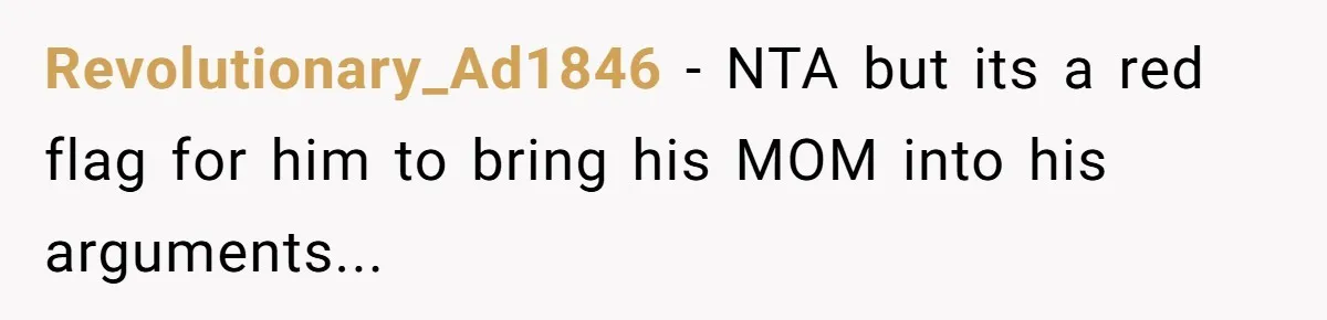 Revolutionary_Ad1846 − NTA but its a red flag for him to bring his MOM into his arguments...