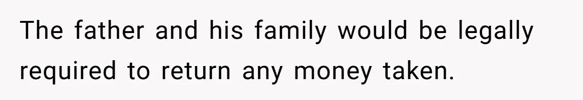 The father and his family would be legally required to return any money taken.