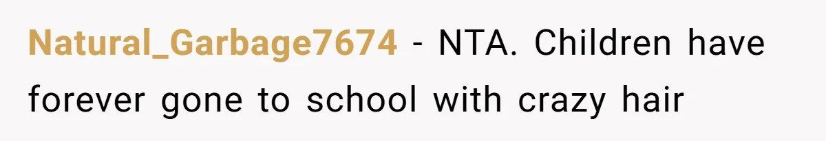 Natural_Garbage7674 − NTA. Children have forever gone to school with crazy hair
