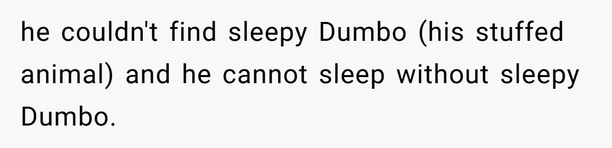 Man Drives To Friend’s House For Toddler’s Toy, Gets Accused Of “Barging In” he couldn't find sleepy Dumbo (his stuffed animal) and he cannot sleep without sleepy Dumbo.