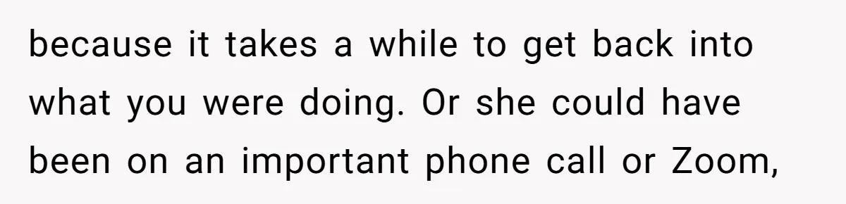 Man Drives To Friend’s House For Toddler’s Toy, Gets Accused Of “Barging In” because it takes a while to get back into what you were doing. Or she could have been on an important phone call or Zoom,