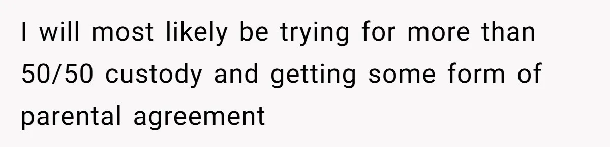 I will most likely be trying for more than 50/50 custody and getting some form of parental agreement
