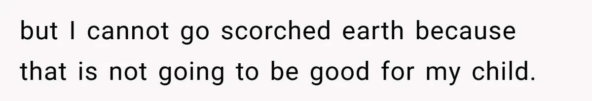 but I cannot go scorched earth because that is not going to be good for my child.