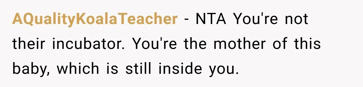AQualityKoalaTeacher − NTA You're not their incubator. You're the mother of this baby, which is still inside you.