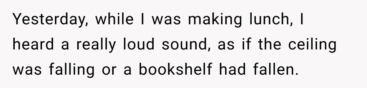Yesterday, while I was making lunch, I heard a really loud sound, as if the ceiling was falling or a bookshelf had fallen.