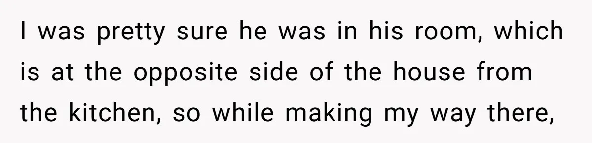 I was pretty sure he was in his room, which is at the opposite side of the house from the kitchen, so while making my way there,