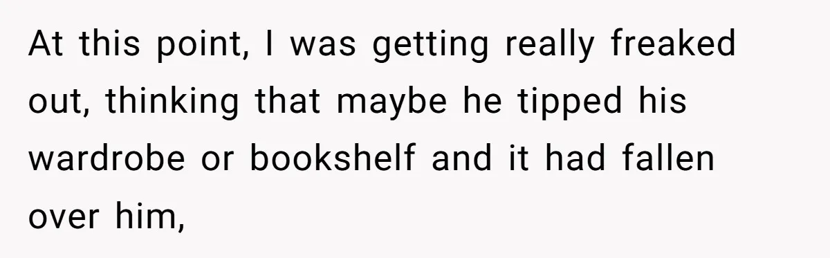 At this point, I was getting really freaked out, thinking that maybe he tipped his wardrobe or bookshelf and it had fallen over him,