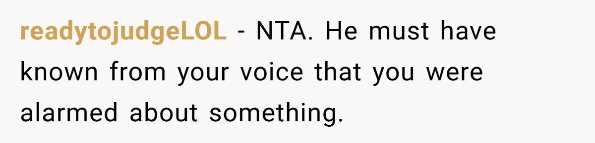 readytojudgeLOL − NTA. He must have known from your voice that you were alarmed about something.