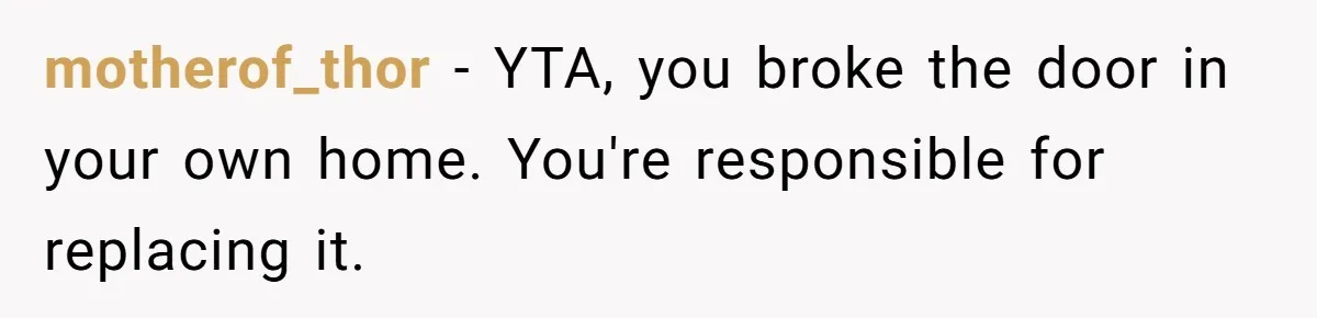 motherof_thor − YTA, you broke the door in your own home. You're responsible for replacing it.