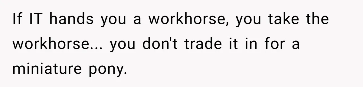 If IT hands you a workhorse, you take the workhorse... you don't trade it in for a miniature pony.