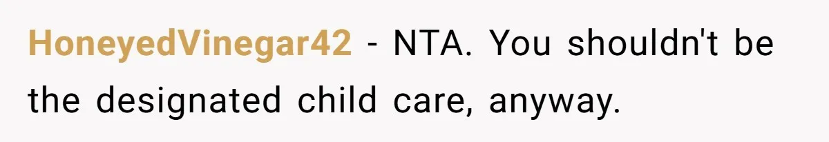 HoneyedVinegar42 − NTA. You shouldn't be the designated child care, anyway.
