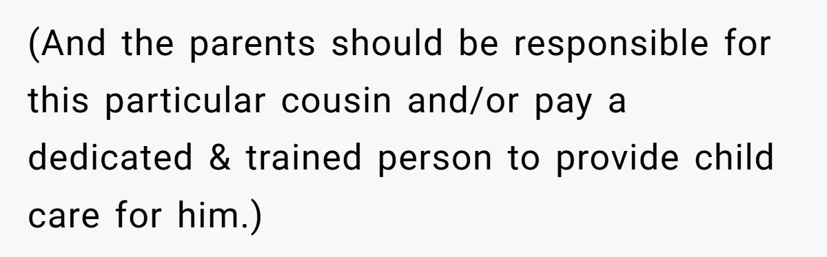 (And the parents should be responsible for this particular cousin and/or pay a dedicated & trained person to provide child care for him.)