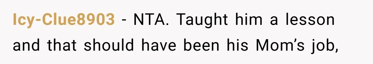 Icy-Clue8903 − NTA. Taught him a lesson and that should have been his Mom’s job,