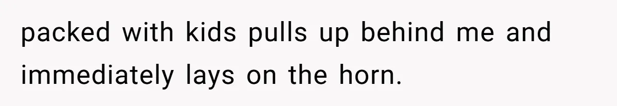 packed with kids pulls up behind me and immediately lays on the horn.