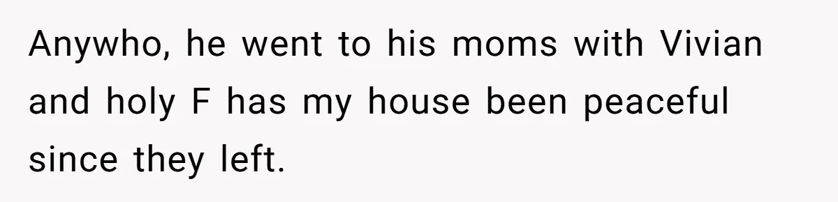 Anywho, he went to his moms with Vivian and holy F has my house been peaceful since they left.
