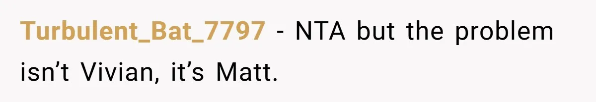 Turbulent_Bat_7797 − NTA but the problem isn’t Vivian, it’s Matt.