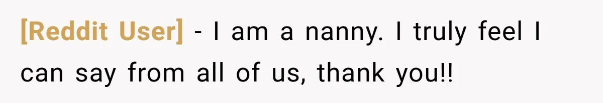[Reddit User] − I am a nanny. I truly feel I can say from all of us, thank you!!