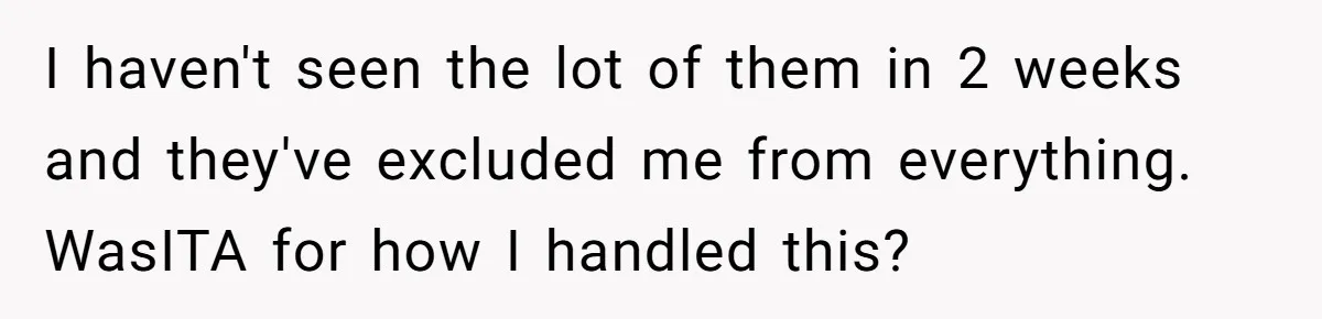 I haven't seen the lot of them in 2 weeks and they've excluded me from everything. WasITA for how I handled this?