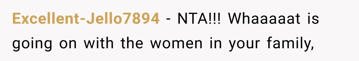 Excellent-Jello7894 − NTA!!! Whaaaaat is going on with the women in your family,